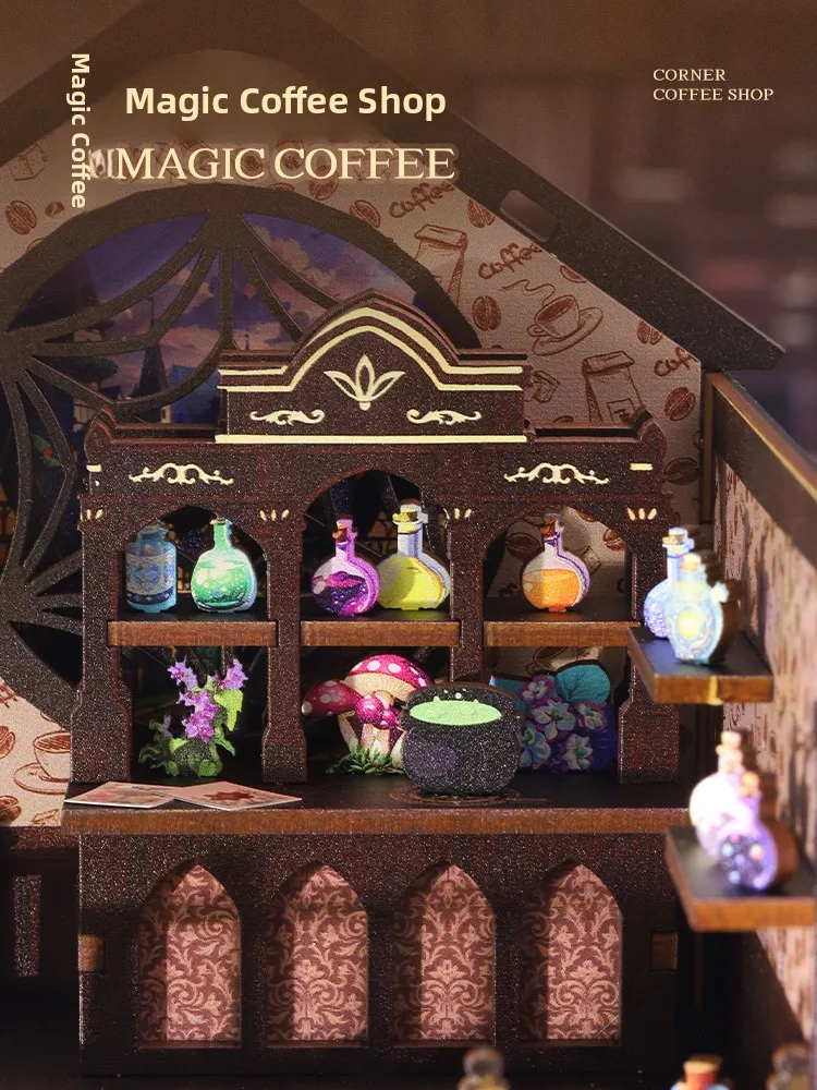 مجموعة أدوات تجميع نموذج خشبي لمتجر القهوة السحرية هدية عيد ميلاد إبداعية للنساء JiaTe DIY نموذج بناء زخرفة منزل صغير #1