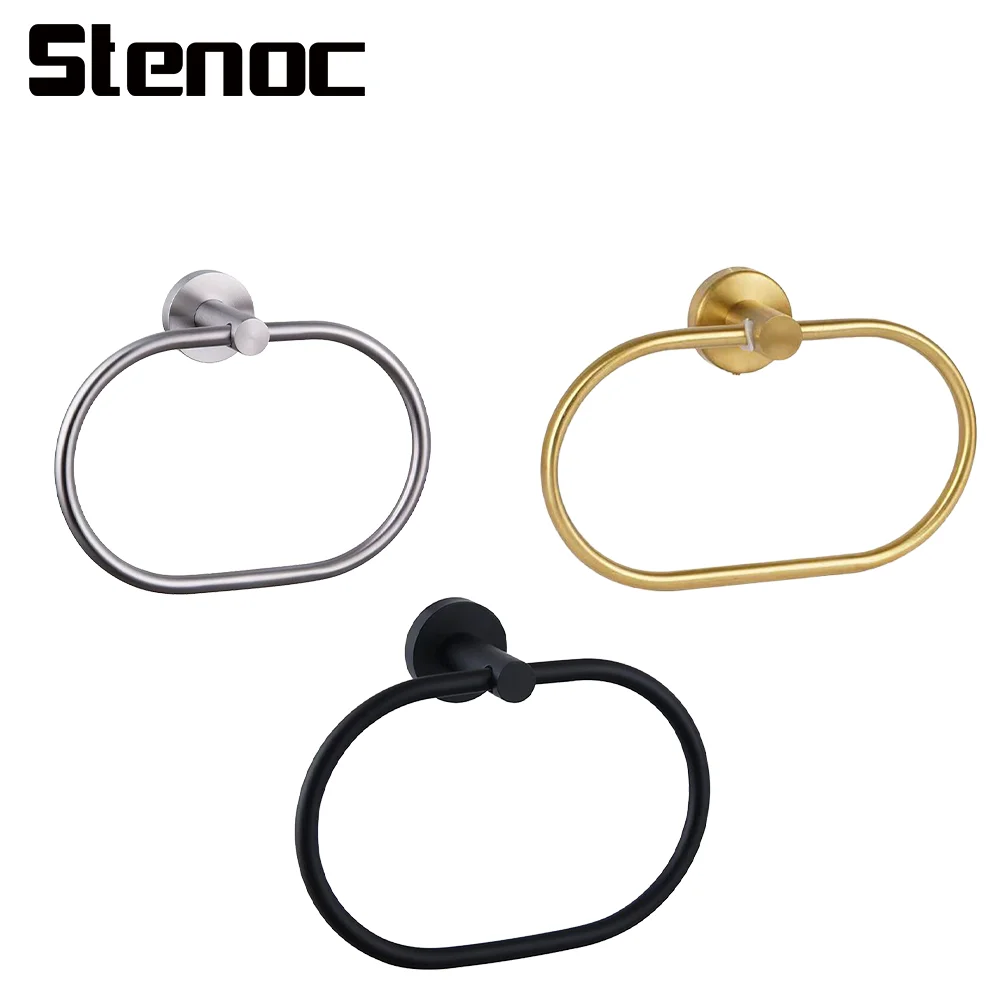 

Towel Ring Brushed Gold Stainless Steel Swivel Hand Towel Holder Bathroom Towels Rack Black Washhand Hanger Bathroom Accessories
