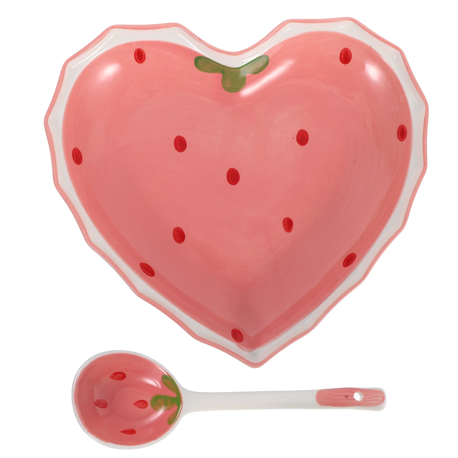 

1Set Strawberry Bowl Heart Shaped Ceramic Dessert Plate Candy Bowl Spoon Cute Fruit Appetizer Snack Serving Sushi Dinner Dish