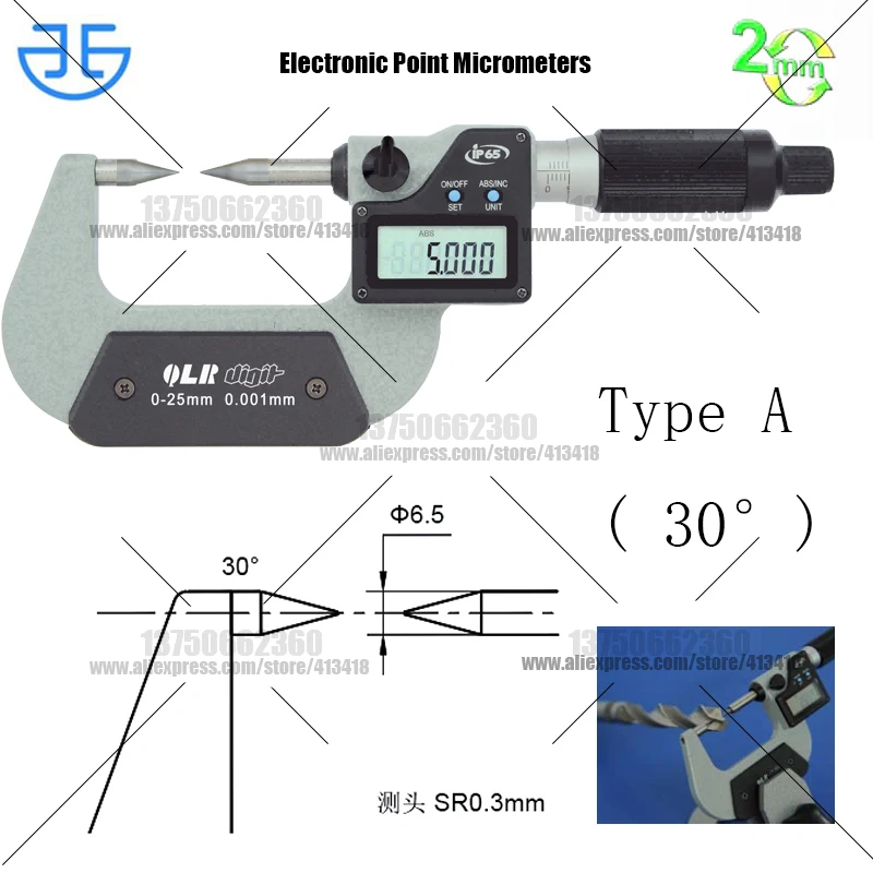 XiBei Point Micrometers 0-25mm 25-50mm 50-75mm 342-251 Carbide meetvlakken Dikte Ideaal gereedschap voor het meten van boorgaten