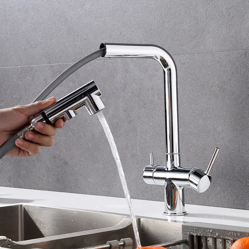 Black Pull Out Kitchen Sink Faucet Deck Mounted Stream Sprayer Kitchen Mixer Tap Bathroom Kitchen Hot Cold Tap