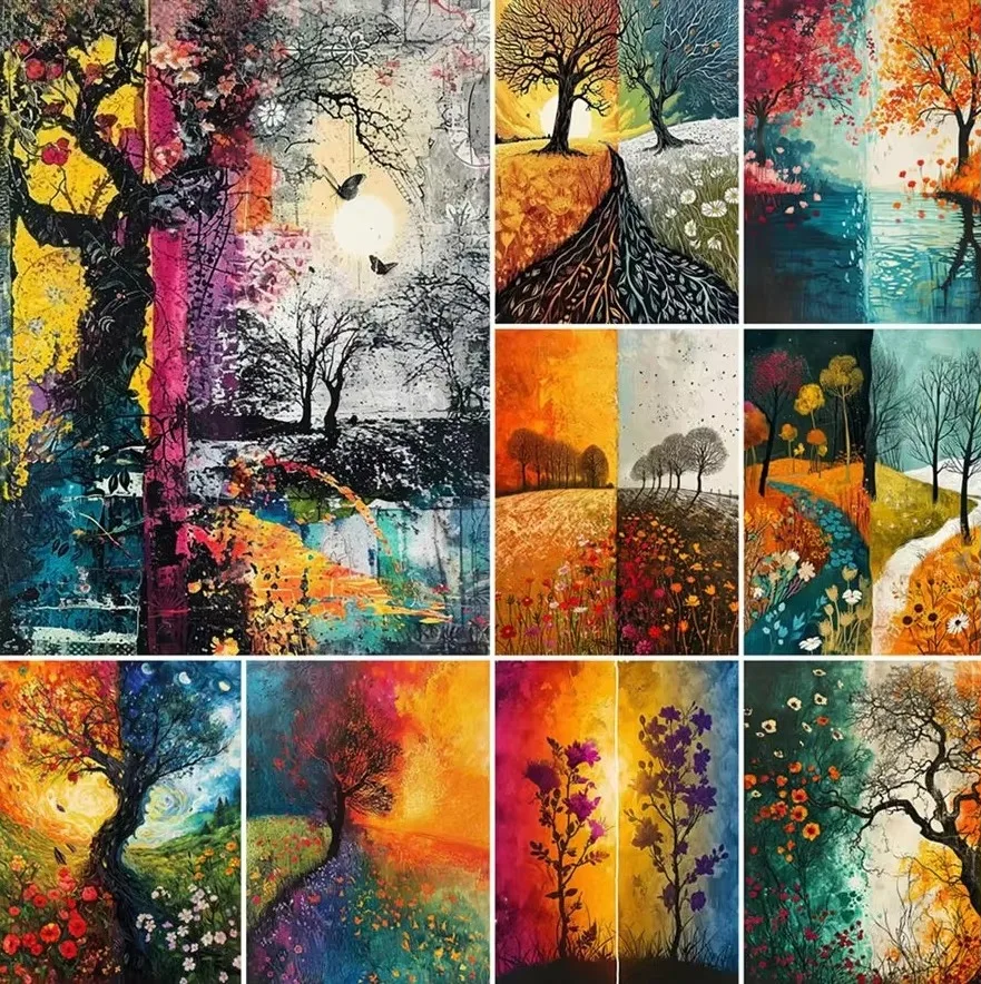 Abstract Colorful Tree Landscape Jigsaw Puzzles 500/1000/1200/2000PCS Handmade Art Exquisite Home Decor Gift No Frame