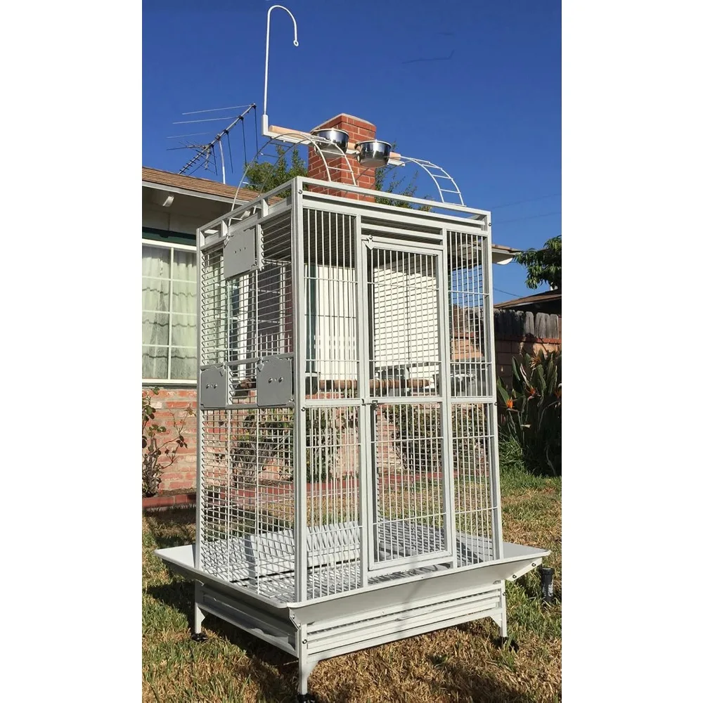 

4-Size / 2-Color, Large Double Ladders Open Play Top Wrought Iron Bird Parrot Parttot Finch Macaw Cockatoo Cage, Include Seed Gu