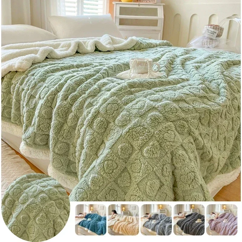 Super Soft Lamb Wool Blanket Double Side Flannel Throw Blanket for Sofa Bed Solid Color Thick blanket  Comforter Home Decor