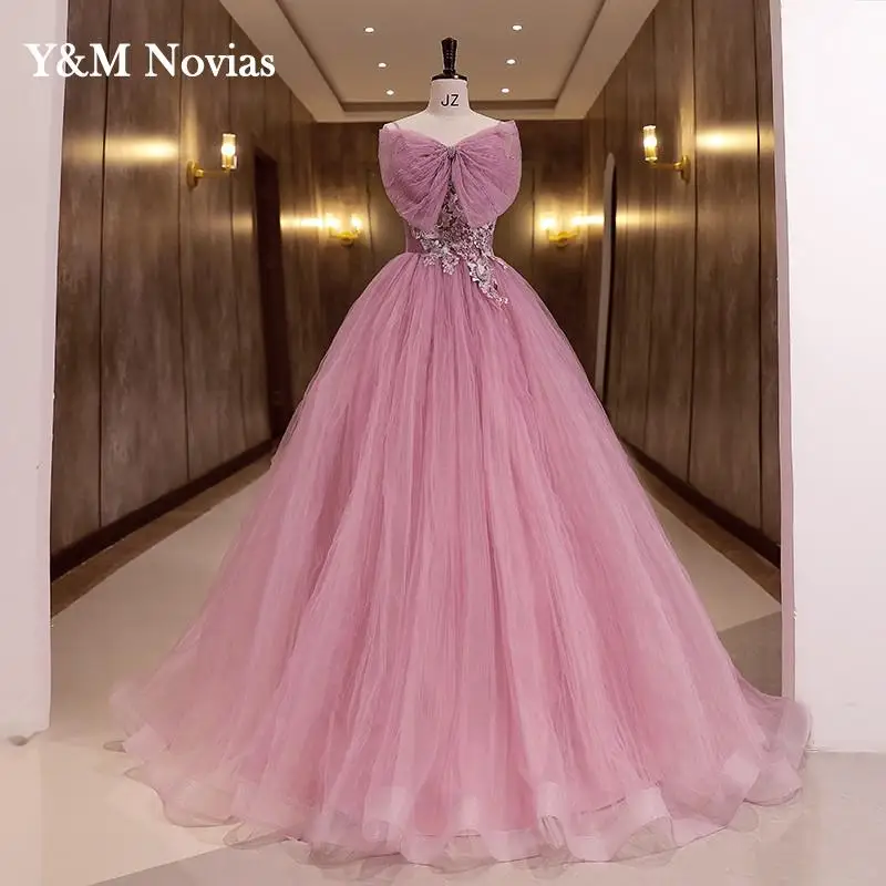 Y & M Novias Quinceanera Jurk Lange Mouw Nieuwe Party Jurk Zoete O Hals Baljurk Elegante Bloemenprint Vestidos gown Real Photo