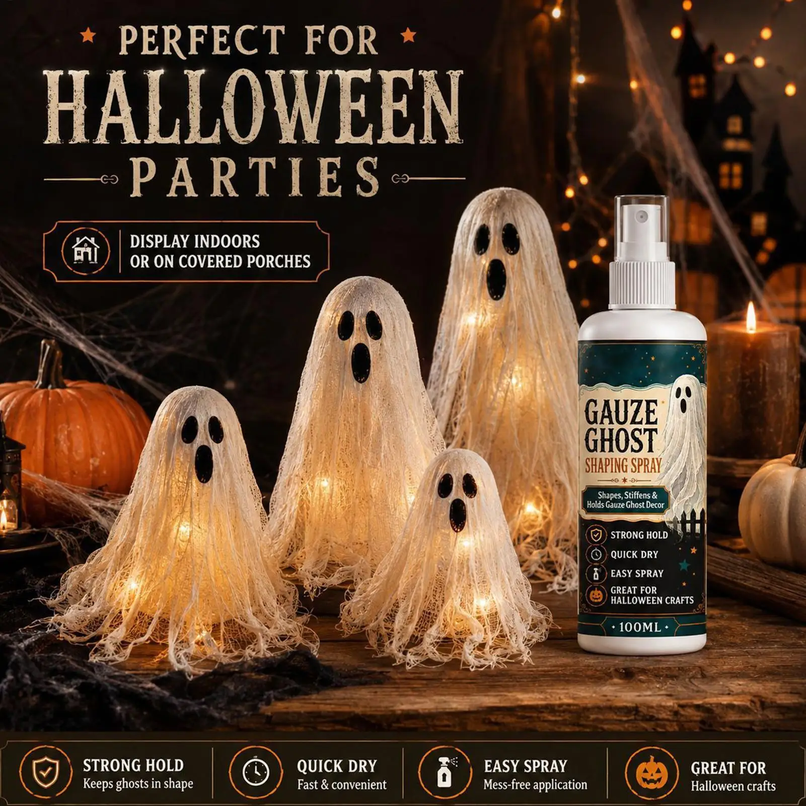 Halloween Fabric Stiffener Spray 100ml Quick-Dry Strong Hold Invisible Liquid Gauze Ghost DIY Shape Decor for Crafts Sewing