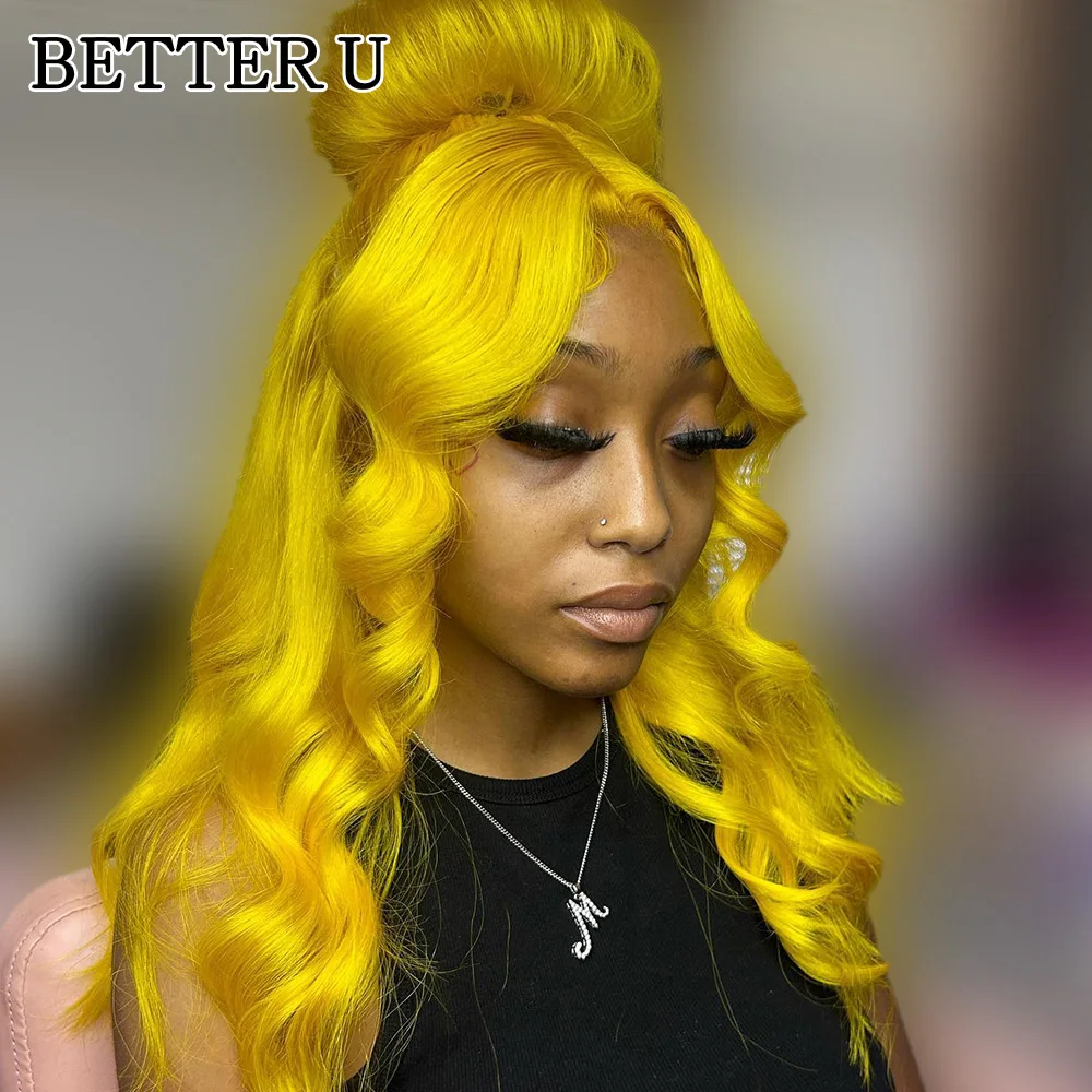 Yellow body wave 13*4 wig transparent Brazilian hair splicing full  lace forehead wig human hair 13*6 transparent lace