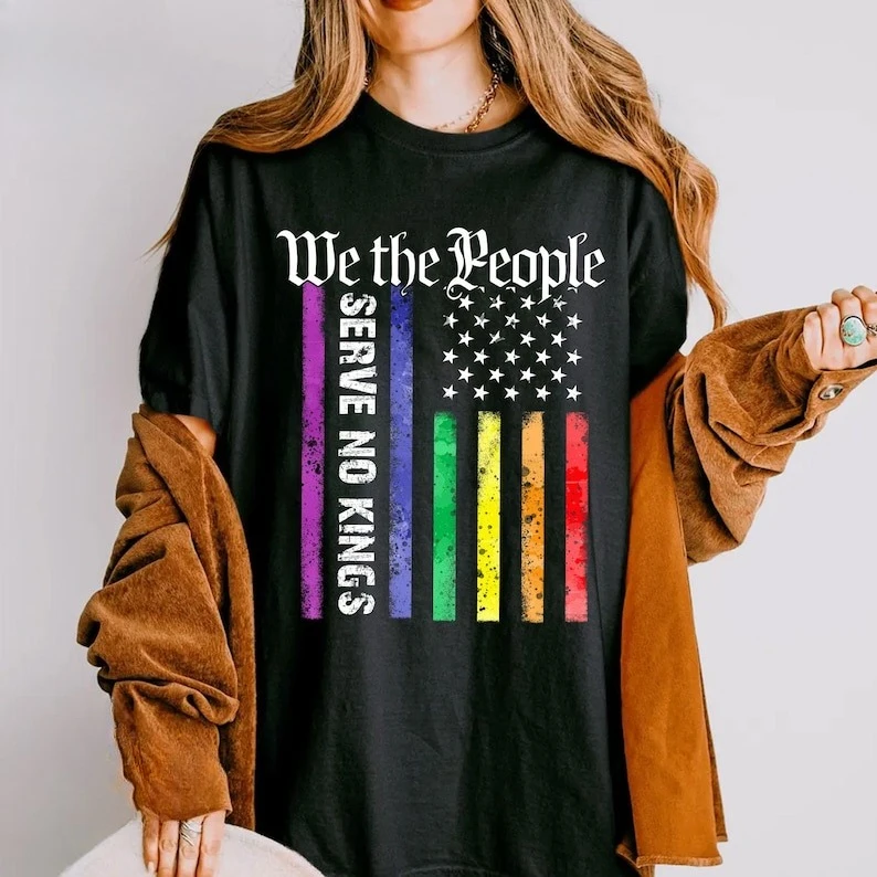 American Flag Print We The People Serve No Kings Shirt Patriotic Political Tee Democracy Shirt Protest Tops Liberal Tees