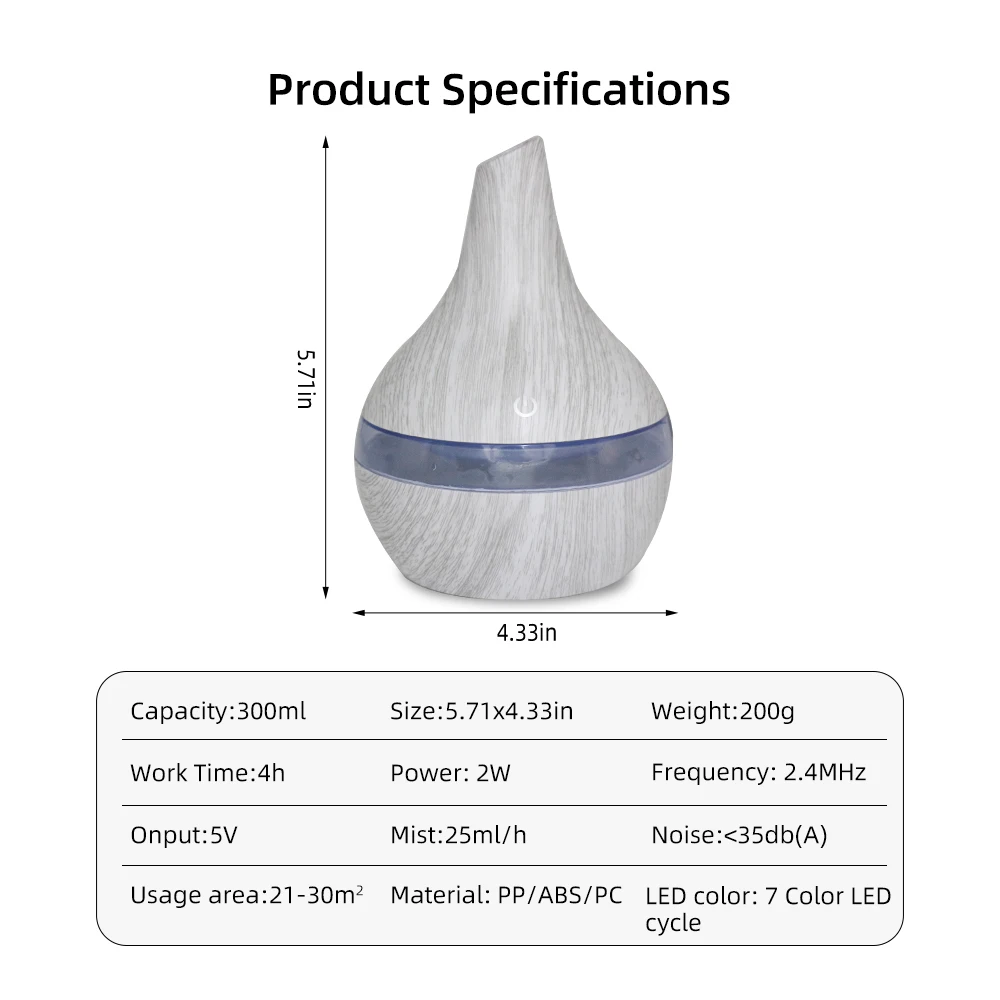 مرطب USB محمول سعة 300 مل، موزع زيوت عطرية صغير للسفر والمكاتب والمساحات الصغيرة