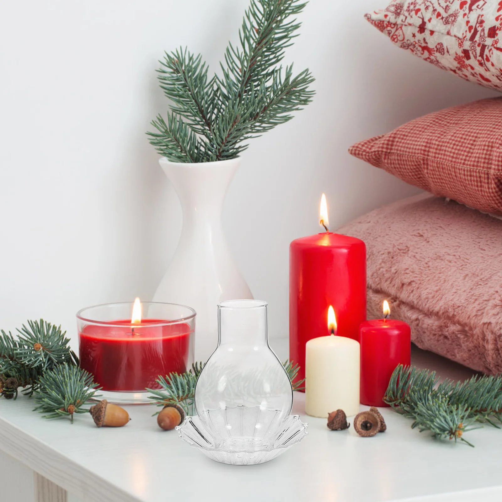 

2Set Vintage Clear Glass Holders Windproof Decorative Tea Light Covers Desktop Centerpiece Transparent Safe