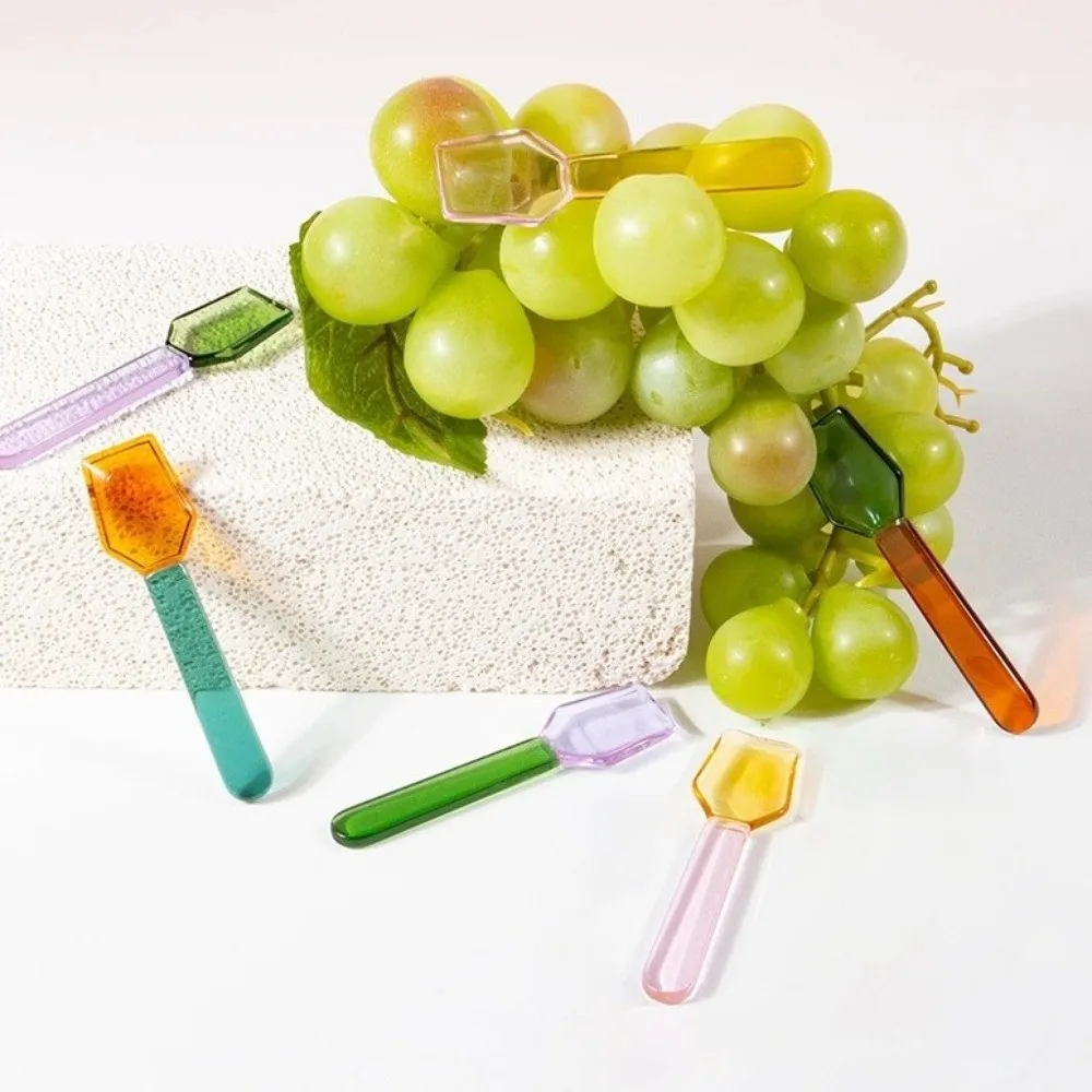 Creative Colorful Glass Dessert Spoon Heat Cold Resistance Long Handle Coffee Spoon INS Style Teaspoon Cafe