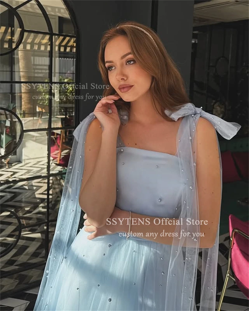 Ssytens fada rosa tule vestidos de baile alças tornozelo comprimento pérolas vestidos de festa femininos midi evento especial vestidos de noite personalizados