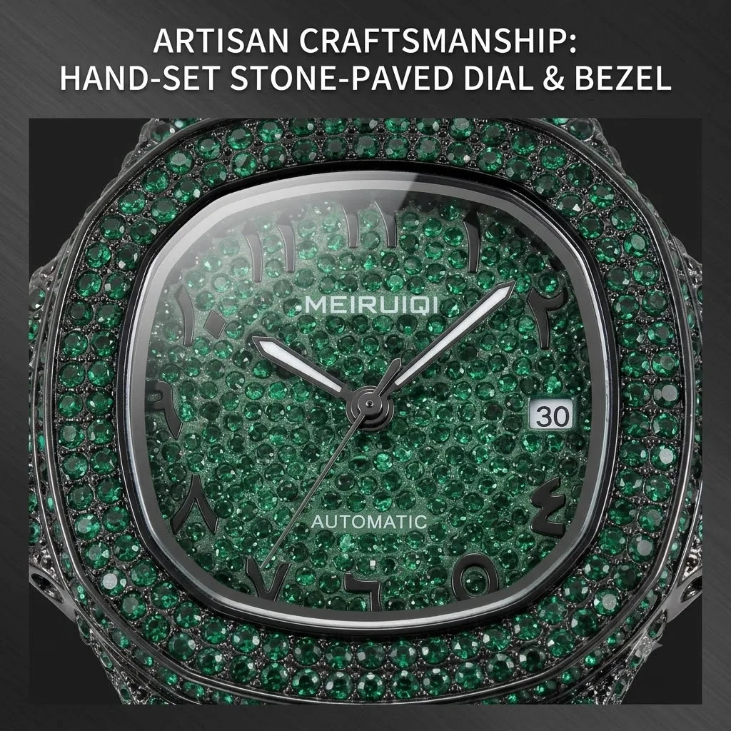 Men's Octagonal Arabian Mechanical Watch, Full Trim Chain Festival Strap, Hip Hop Luxury Party Daily Watch