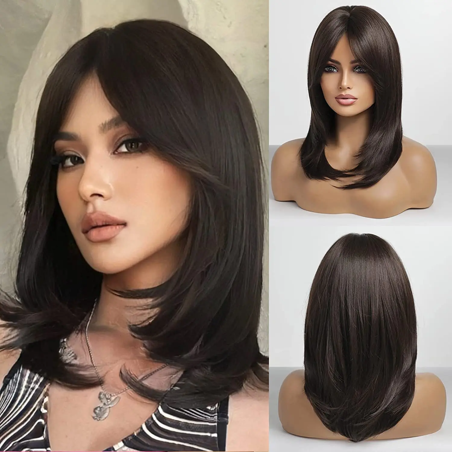 

Women's Wig with Ombre Bangs, Synthetic Fiber Hair Cap, Multiple Colors Available for Daily Wear