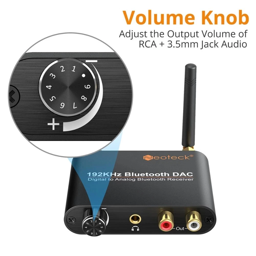 Convertitore DAC Neoteck con controllo del Volume del ricevitore compatibile Bluetooth 192kHz Toslink digitale coassiale a analogico L/R RCA 3.5mm