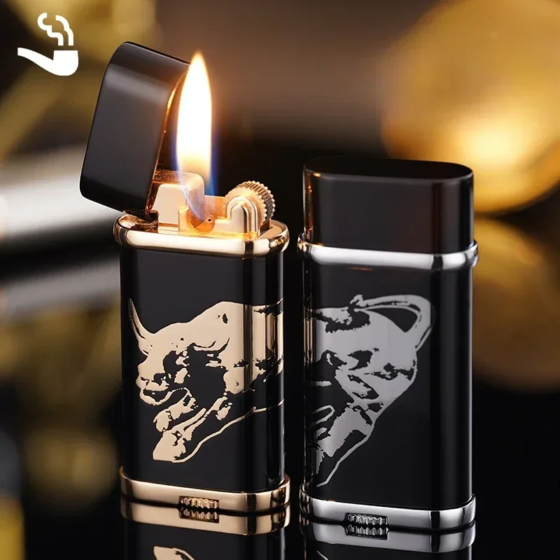 New Fashionable Electroplating Process Oblique Fire Lighter Metal Grinding Wheel Retro Pipe Lighter