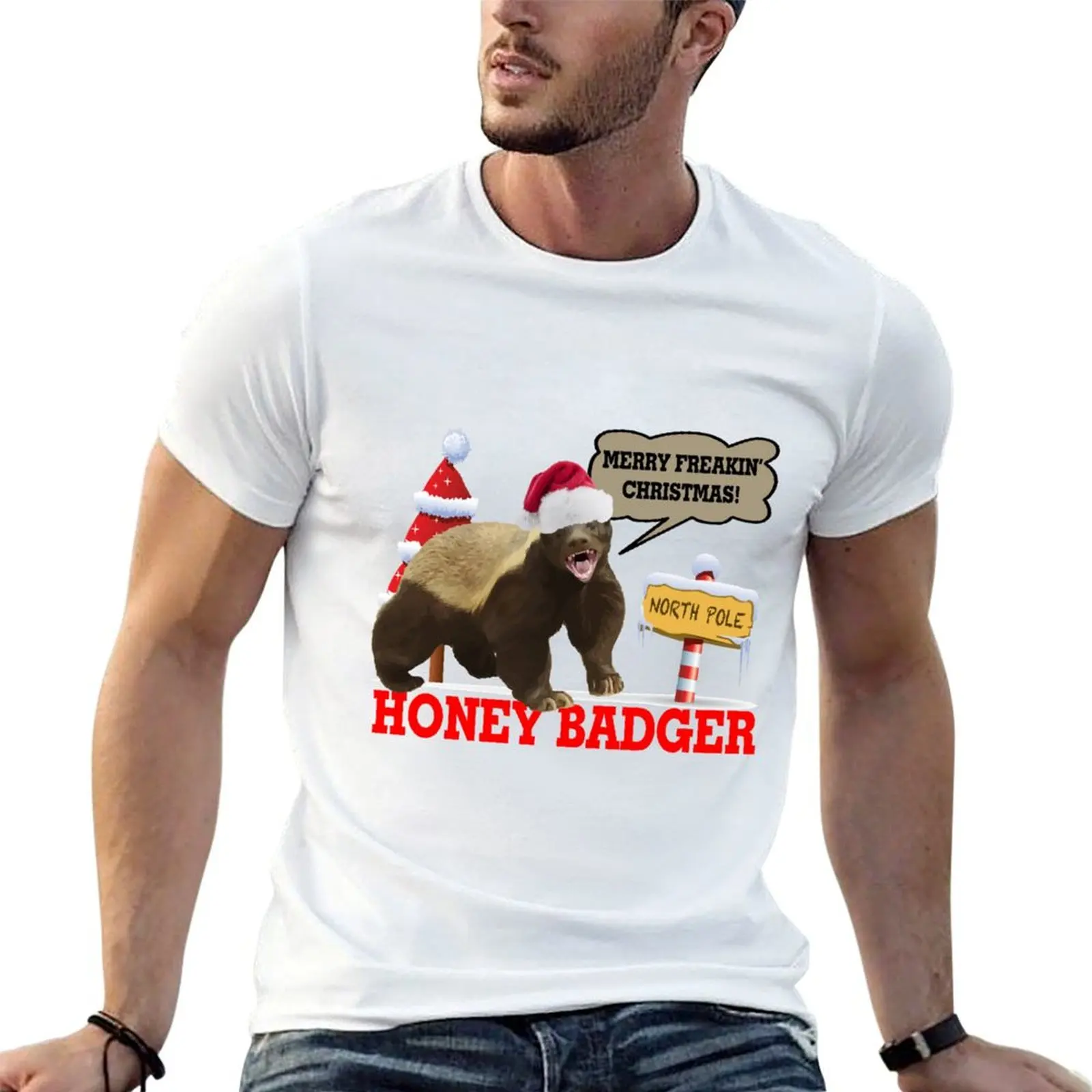 

Honey Badger Merry Freakin' Christmas T-Shirt man t shirt cotton high quality t shirts for man graphic funny T-Shirt