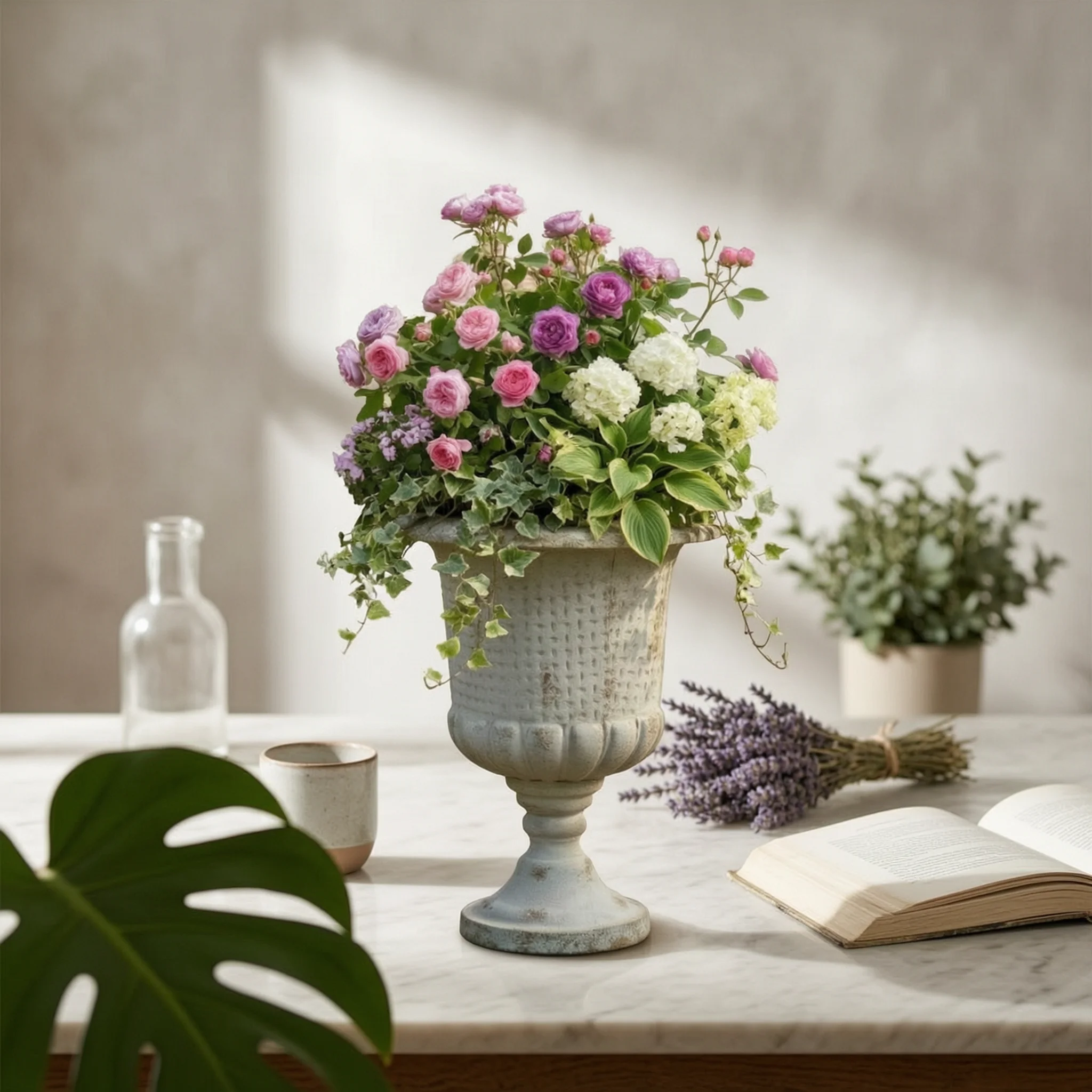 Vintage Style French Flower Pot with Aged Finish Urn Planter Shabby Chic Traffic Keyword for Rustic Garden Room