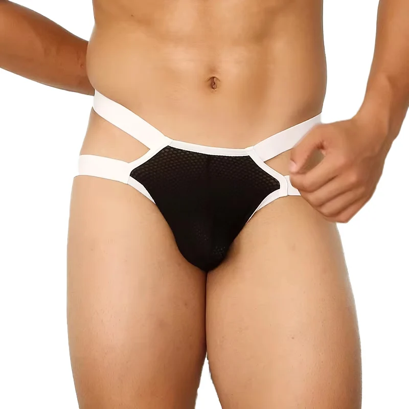 

Men's Sexy Mesh Open Butts Thong Fishnet Low Rise T Back Thong Cross Suspender Jockstrap Underpants Exotic Sissy Mini Panties
