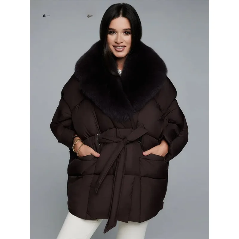 Kurtka damska z imitacji futra, rękawy nietoperzowe, szarfy, wyściełana, elegancka, pełne rękawy, sznurowana, zapinana na zamek, zimowe płaszcze, szykowna odzież wierzchnia dla kobiet.