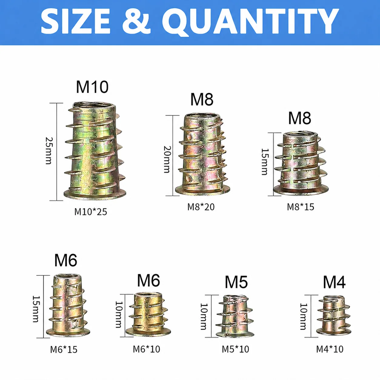 70pcs,Wood Furniture Thread Insert Nut Combination Tool Kit Zinc Alloy Furniture Bolt Fastener Connector Hexagonal Screw Insert