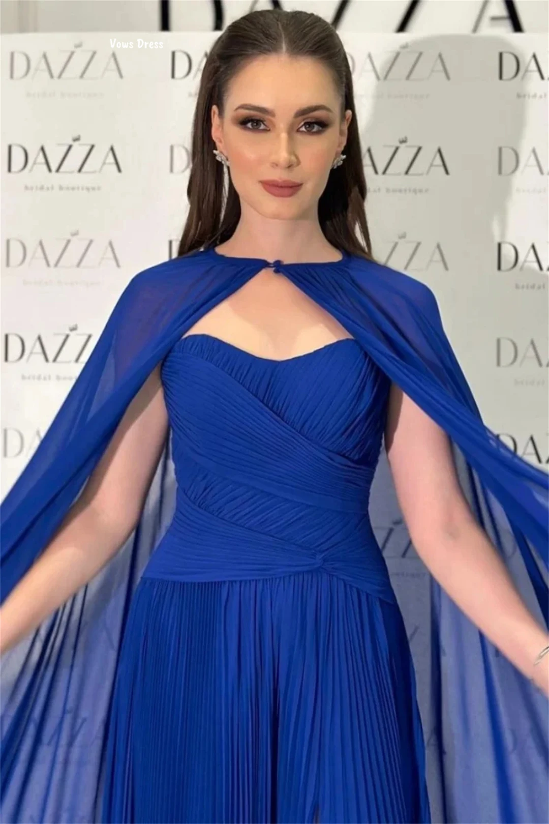 맹세 블루 이브닝 드레스 우아한 파티 드레스 2025 쉬폰 맞춤 제작 목도리 여성 이브닝 드레스 여성 볼 가운 드레스 댄스 파티