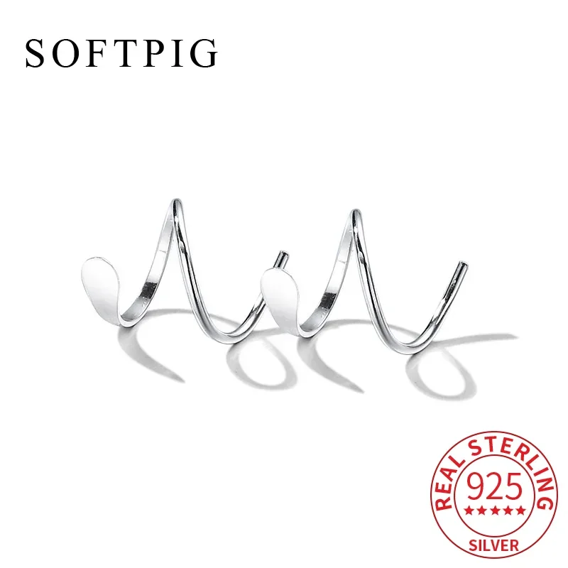 

SOFTPIG Real 925 Sterling Silver Curved Earrings Tiny Stud Earrings for Women Trendy Fine Jewelry Personality Accessories