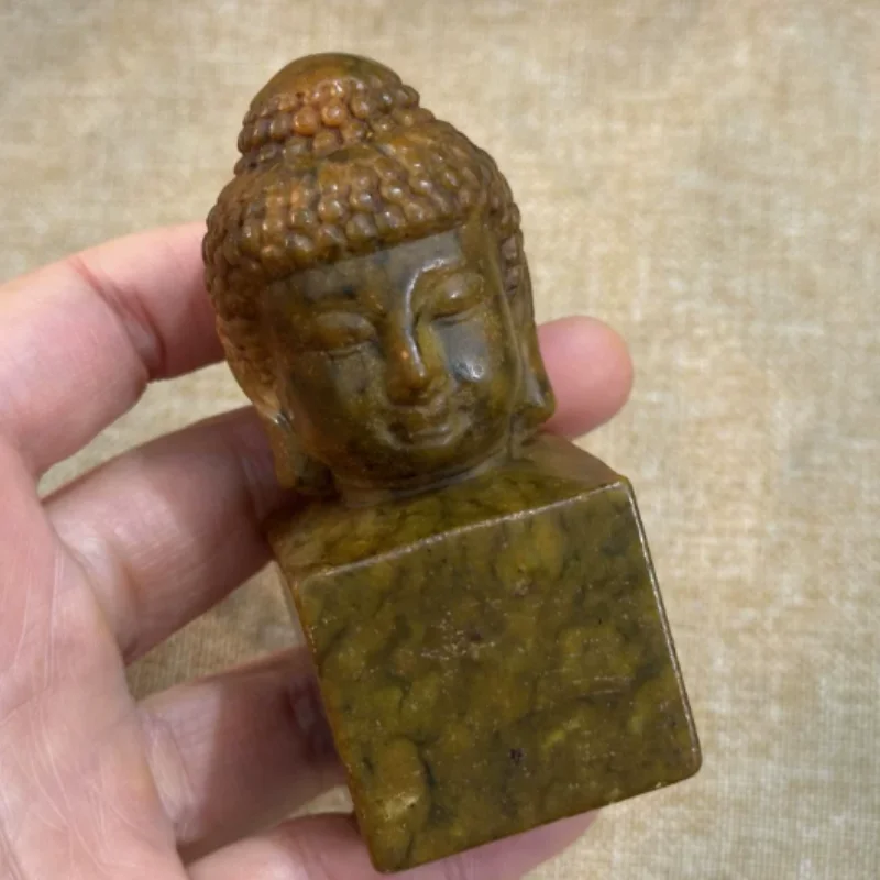 

Antique jade carving Xiuyu handle piece collection Buddha head seals home study desktop decoration stationery supplies