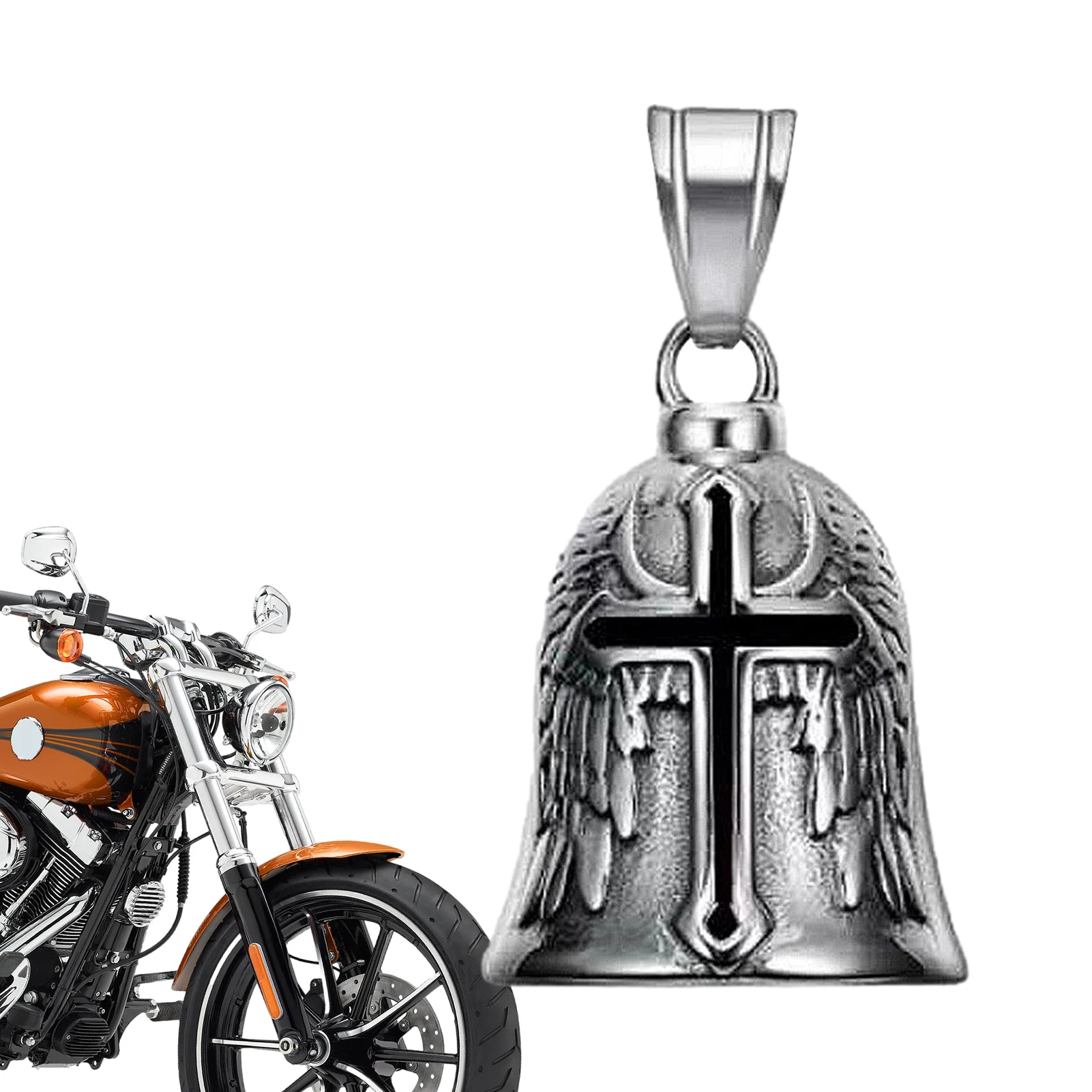 Vintage Cross Wings Angel Guardian Bell Retro Punk Style Guardian Bell Motorcycle Bells Metal Pendant Motorcycle Accessory