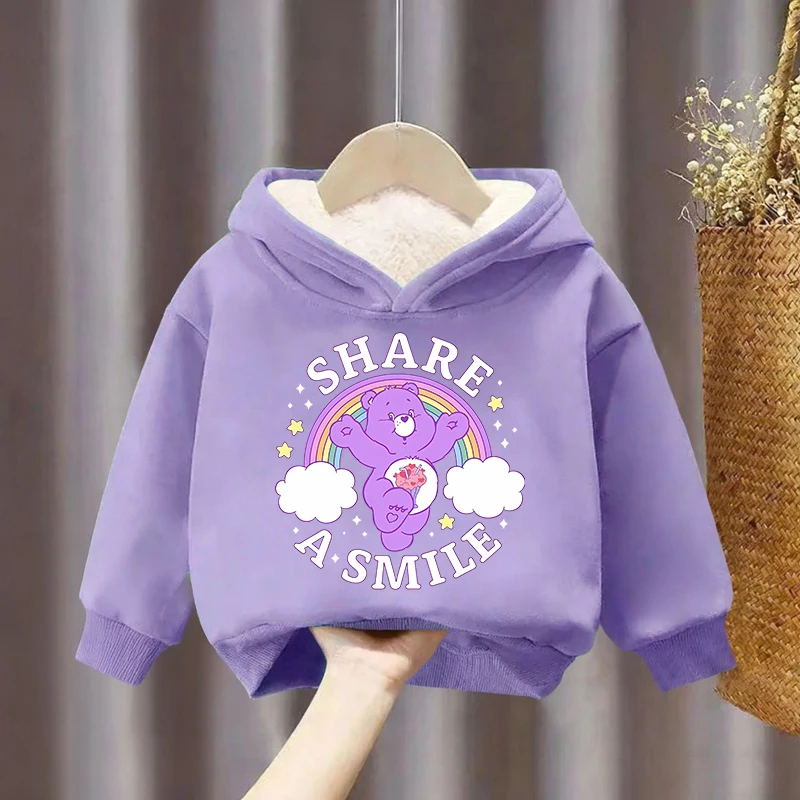 

Care Bears Children's Sweatshirt Cartoon Anime Lamb Wool Pullover Hoodies Autumn Winter Kawaii Warm Thick Sportswear Tops Gifts
