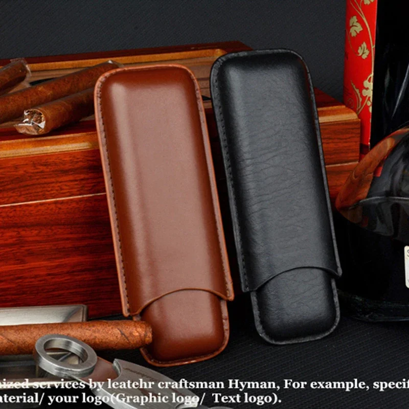 52 Ring Cigar Case 2 Tube Man-made Leather Cigar Humidor Portable Humidor for Cigars Accessories Box Cigarette Travel Pure Boxes