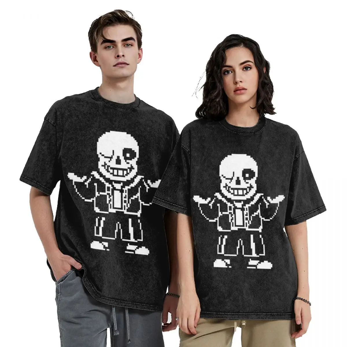 Undertale Sans And Papyrus Washed T Shirts Cotton Short Sleeve Hip Hop T-Shirt Streetwear Tops Tees for Men Women