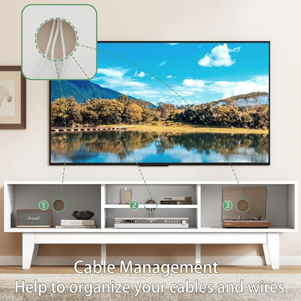 حامل تلفزيون حديث لمنتصف القرن لأجهزة التلفاز مقاس 55-65 بوصة، ومركز ترفيه بأبواب منزلقة، وأرفف، وخزائن، ووحدة تحكم الوسائط #3