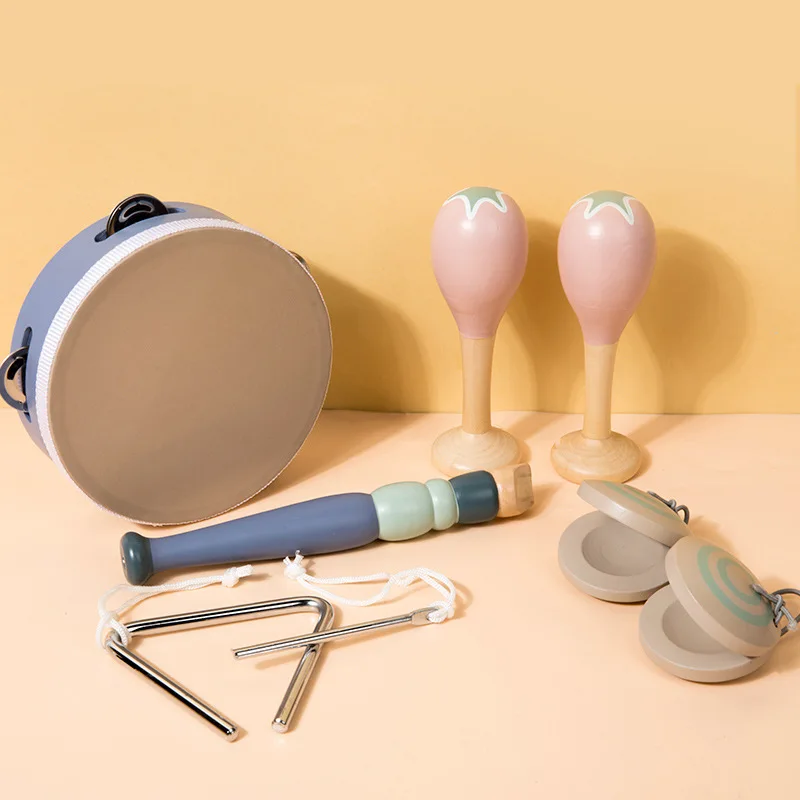 幼児用オルフ楽器セット - ラトルドラム、トライアングル、カスタネット、マラカス、早期教育玩具