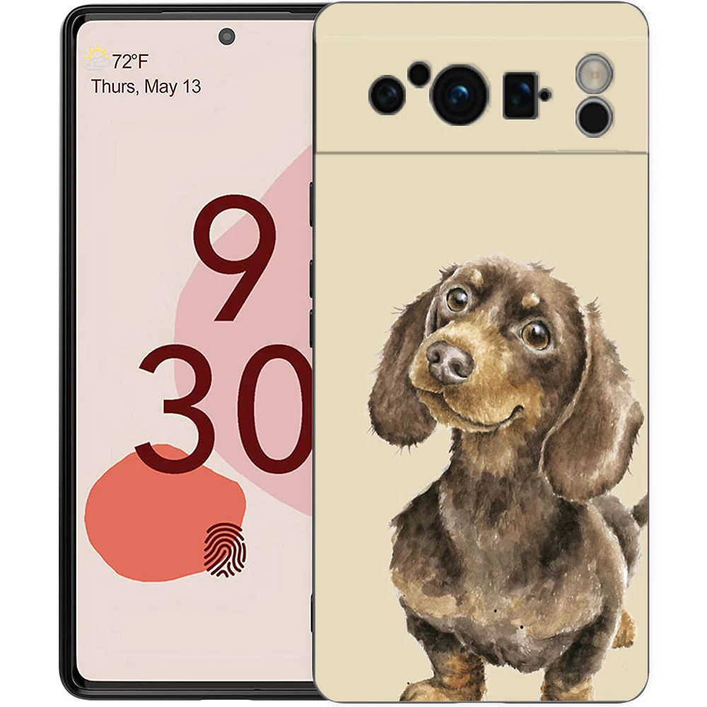 Phone Case For Google Pixel 9 8 8A 7 7A 6 Pro XL 6A 5G Black Soft Shockproof Back Cover TPU Shell Dachshund Sausage Dog