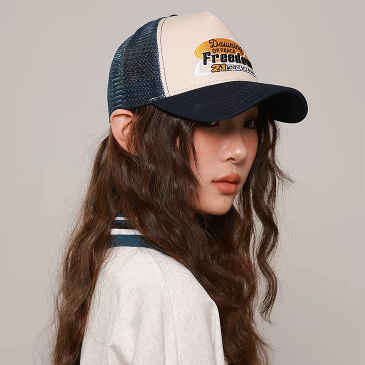 Hip Hop PATCH Letter Embroidery Baseball Hats New Unisex Sunshade ins Breathable Color Block Fashion Mesh Versatile Trucker Caps