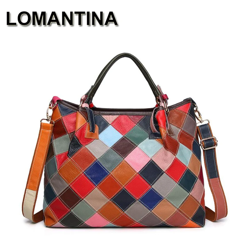 

LOMANTINA Large Capacity Women Tote Designer Colorful Handbag Elegant Lady Plaid Shoulder Crossbody Flowers Bags High Quality