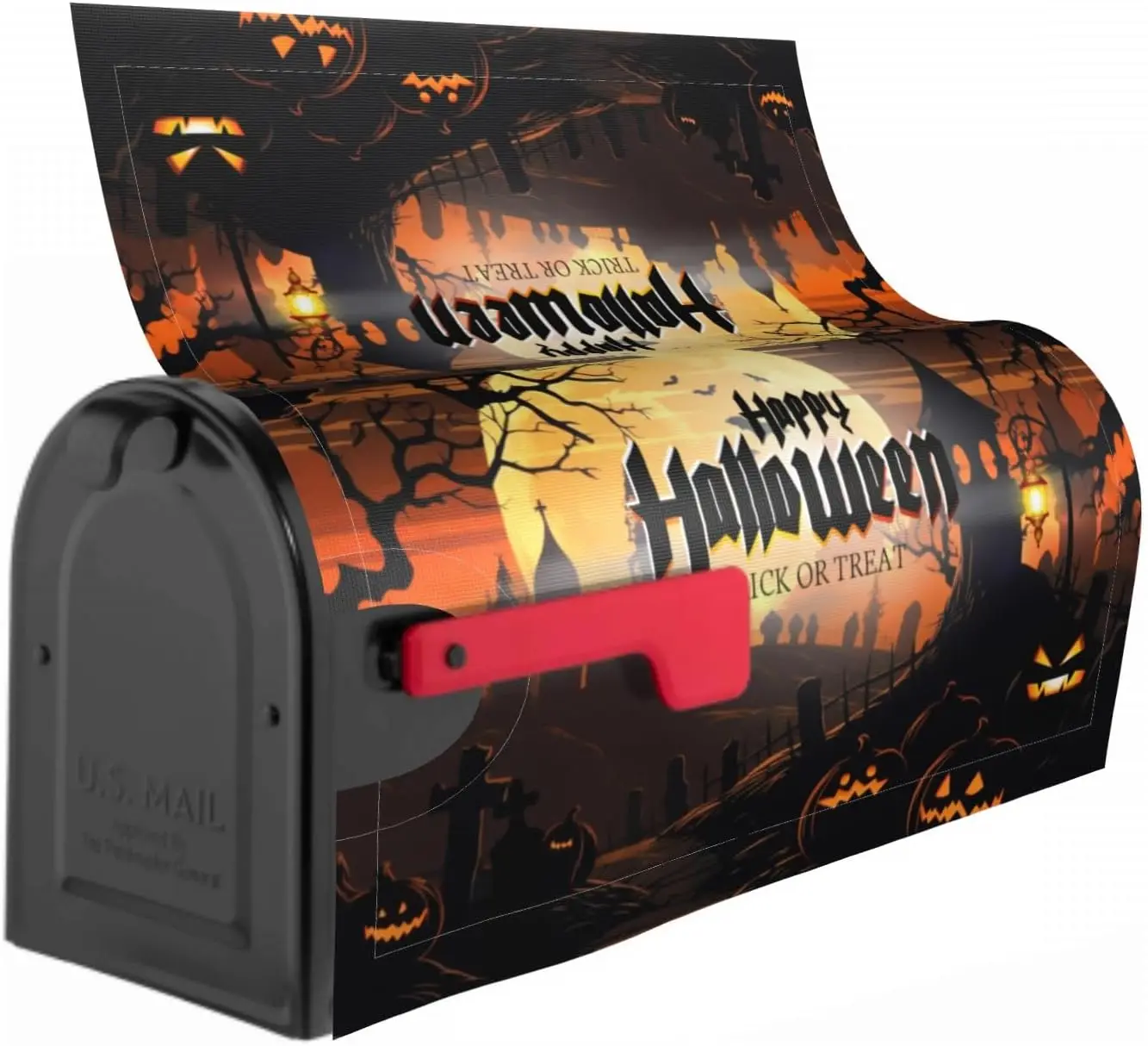 Happy Halloween Spooky Pumpkins Mailbox Cover Magnetic Trick Or Treat Vintage Castle Full Moon Post Box Cover Wraps Home Decor