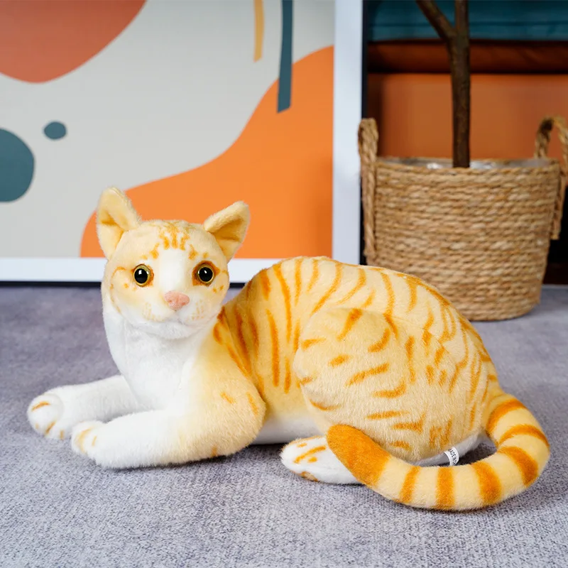 25cm/9.84in Cat Plush Toys Prone Posture Cat Doll Plushies Simulation Streak Cat Plush Toy Birthday Holiday Gift Kids Room Decor