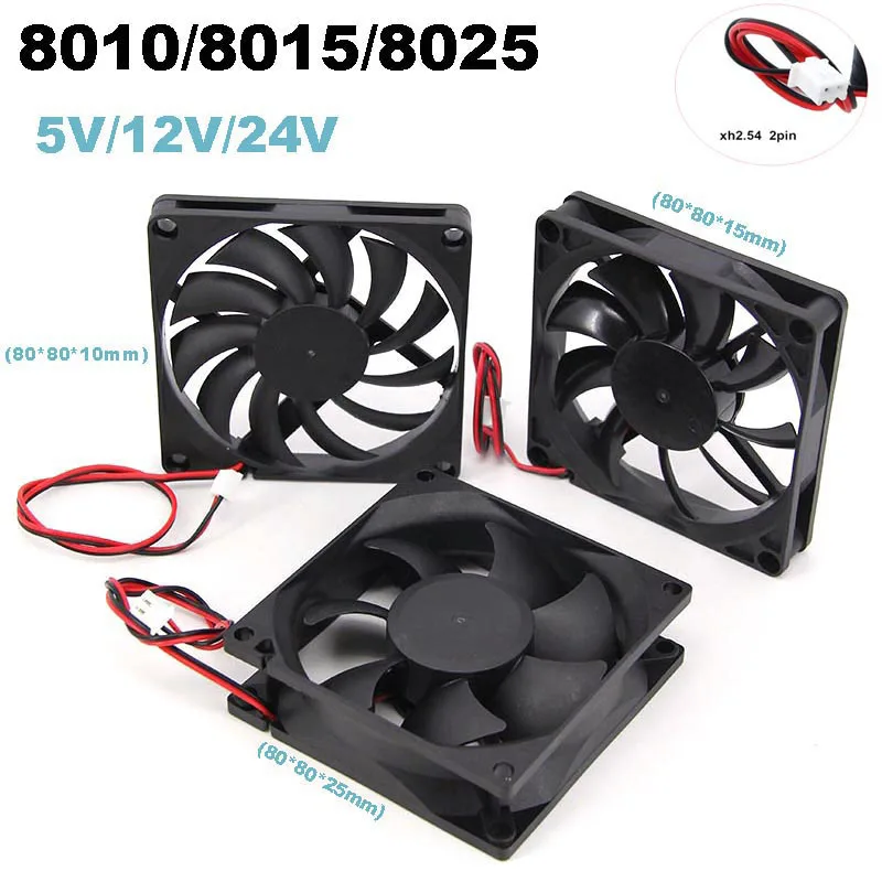 8cm DC 5V 12v 24V xh 2.54 2pin 8010 8015 8025 Brushless Cooling Fan 80*80*15 80x105mm Heatsink Radiator For PC Case GPU L1