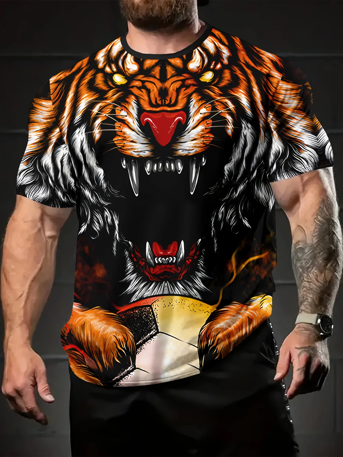 

Summer Fashion Cool Fierce Tiger Pattern Digital Printing T-shirt, Summer All-match Outdoor Leisure Sports Outdoor