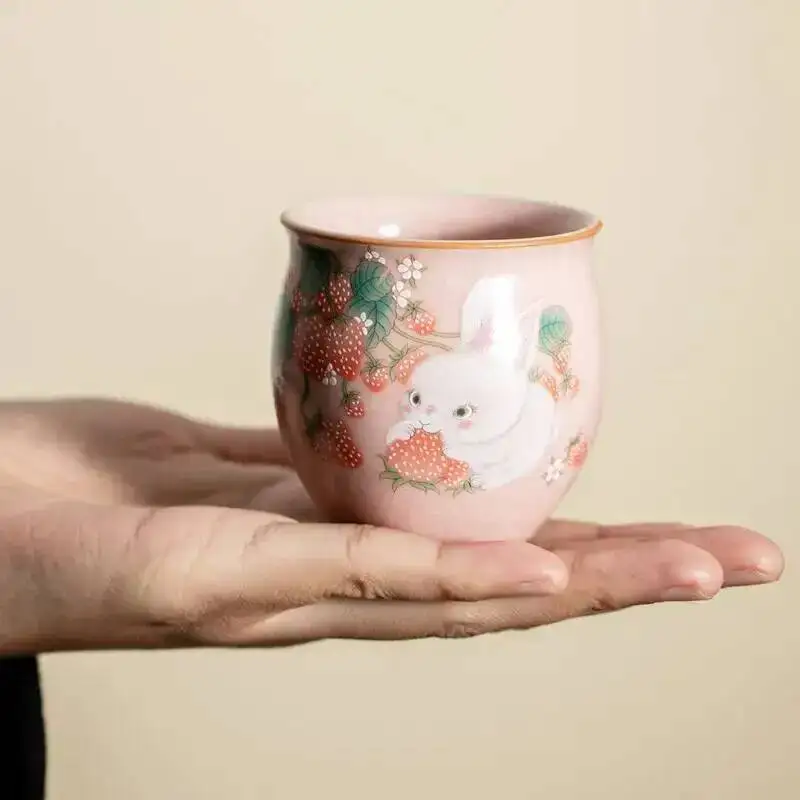 Pink Ru Master Cup  Ceramic Single Cup Tea Cup Crackle Glaz Porcelain Teacup