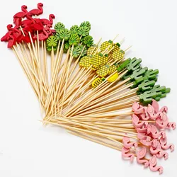 20pcs Hawaii Fruit Sticks Turtle Leaves Flamingo Pineapple Cactus Bamboo Toothpick Insertion Happy Summer Hawaiian Party Decors