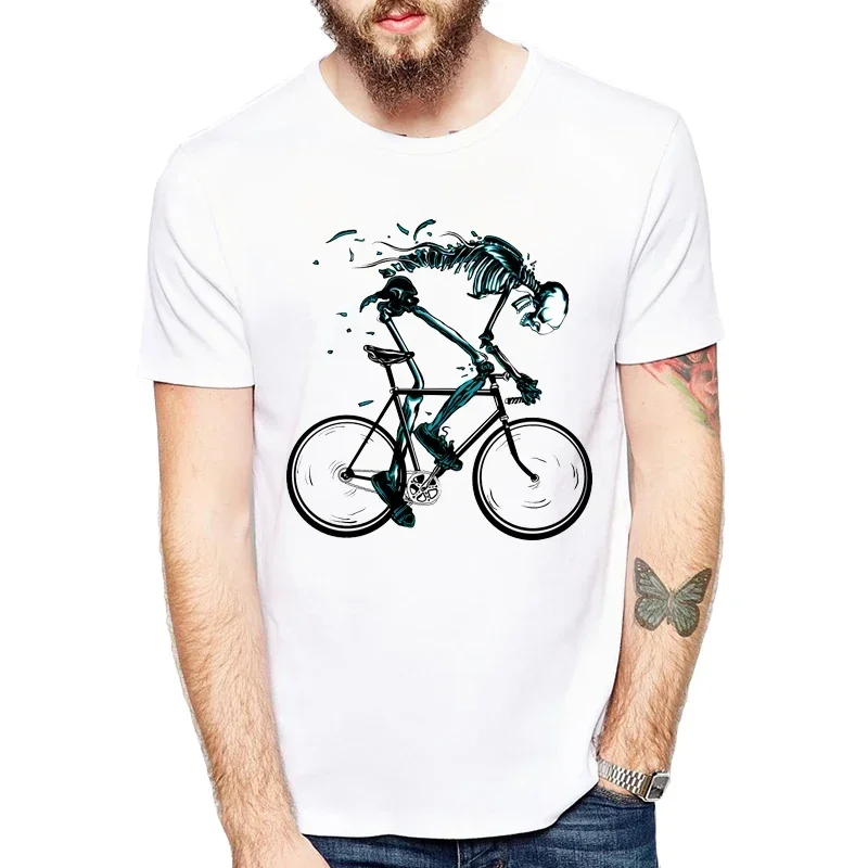 Worn out Bike Men's T-shirts Skeleton bicycle Short Sleeve Creative cycling art Tshirts Fashion Skull Desgin Top streetwear Tees