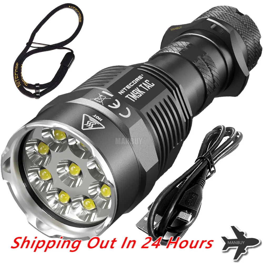 Nitecore TM9KTAC USB-C Rechargeable LED Flashlight 9x CREE XP-L HD 9800 Lumen Built-In 5000mAh Battery Pack  Outdoor Hunting