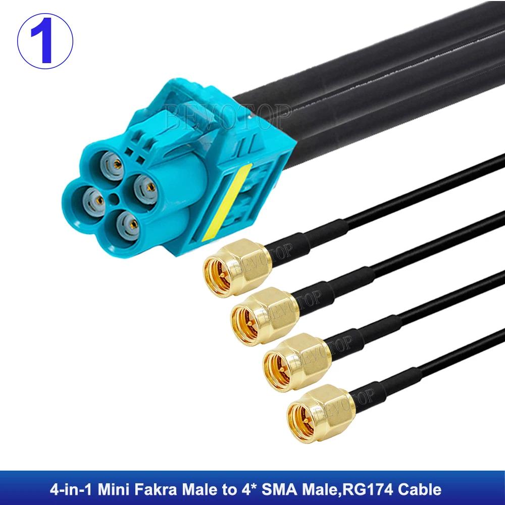 1Pcs Rosenberger Replacement 4-in-1 Mini Fakra Male/Female to 4*SMA Male/Female Connector Fakra to SMA 50ohm RG174 Coaxial Cable