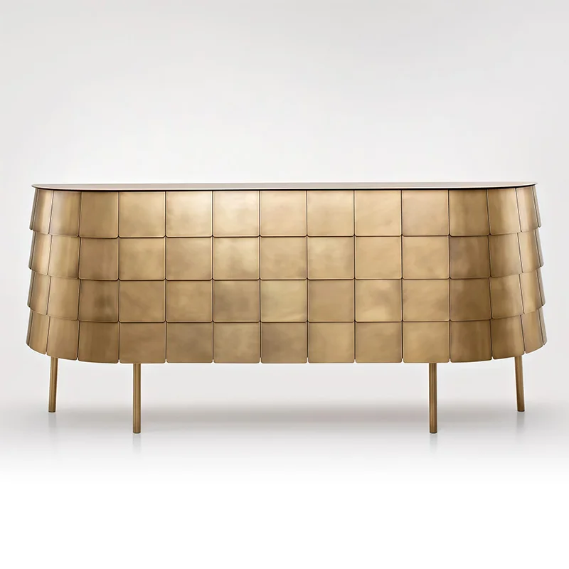 Luxury high-end gold stainless steel tableware cabinet entrance control furniture