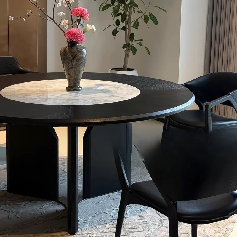 

Nordic solid wood dining table modern minimalist household round dining table wabi-sabi wind