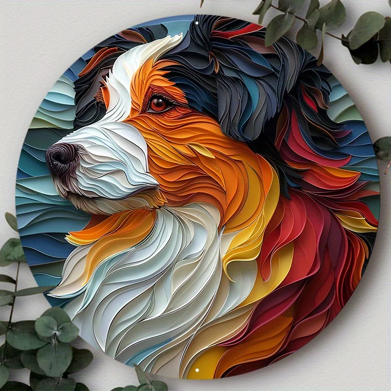 

Aluminum Metal Sign, Dog Pattern 2D Flat Circular Wreath Sign, Wall Art Home Decor, Gift for Dog Lovers, Decorative Wall Poster