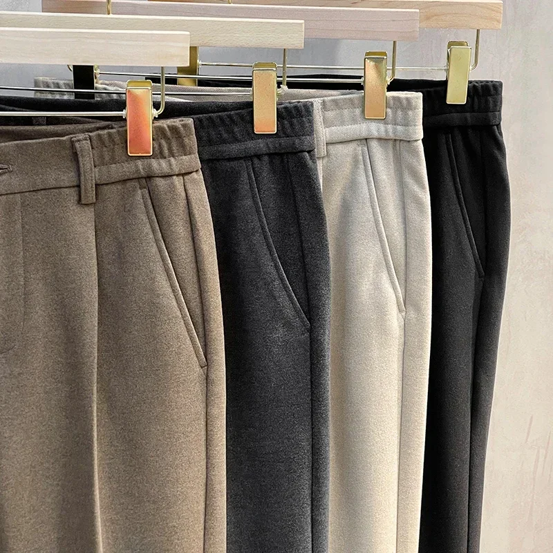 Autumn Winter New Men's Thick Suit Pants Fashion Casual Slim Straight Drape Classic Business Woolen Cloth Formal Male Trousers